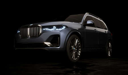 Almaty, Kazakhstan, June 2022: luxury car BMW X7 isolated on the dakr background. 3d renderのeditorial素材