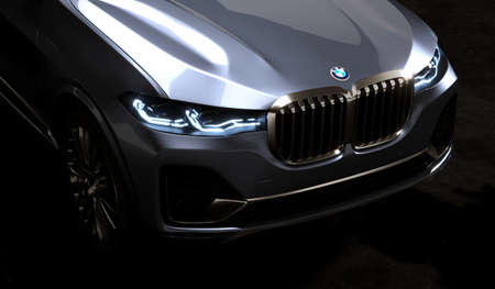 Almaty, Kazakhstan, June 2022: luxury car BMW X7 isolated on the dakr background. 3d renderのeditorial素材