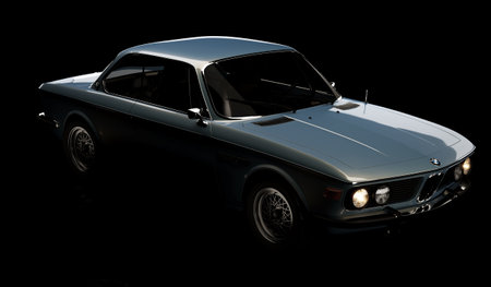 Almaty, Kazakhstan - September 25, 2022: BMW e9 3.0 CSi classic German big fast grand luxury executive 1970s coupe car on the isolated background. 3d renderのeditorial素材