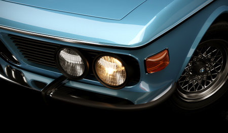 Almaty, Kazakhstan - September 25, 2022: BMW e9 3.0 CSi classic German big fast grand luxury executive 1970s coupe car on the isolated background. 3d renderのeditorial素材