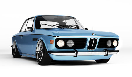 Almaty, Kazakhstan - September 25, 2022: BMW e9 3.0 CSi classic German big fast grand luxury executive 1970s coupe car on the isolated background. 3d renderのeditorial素材