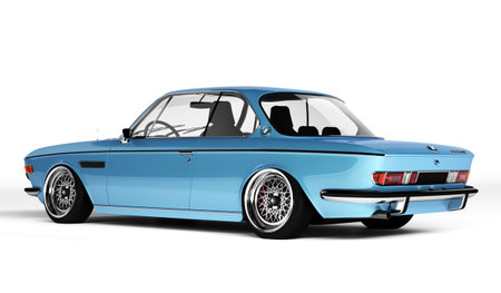 Almaty, Kazakhstan - September 25, 2022: BMW e9 3.0 CSi classic German big fast grand luxury executive 1970s coupe car on the isolated background. 3d renderのeditorial素材
