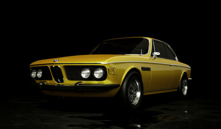 Almaty, Kazakhstan - September 25, 2022: BMW e9 3.0 CSi classic German big fast grand luxury executive 1970s coupe car on the isolated background. 3d renderのeditorial素材