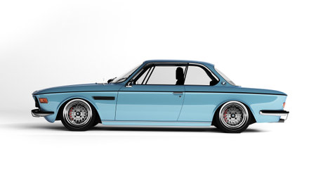 Almaty, Kazakhstan - September 25, 2022: BMW e9 3.0 CSi classic German big fast grand luxury executive 1970s coupe car on the isolated background. 3d renderのeditorial素材