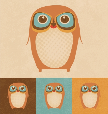 Cute Vector Owl - Character Design - Vintage Styleのイラスト素材