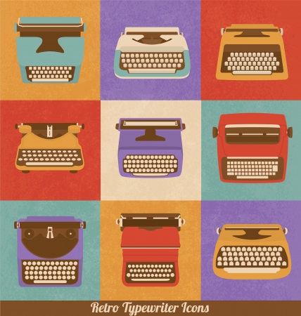 Retro Style Typewriter Icons - Vintage Elements - Nostalgic Design - Vector Setのイラスト素材