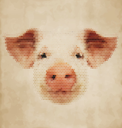 Pig portrait made of geometrical shapes - Vintage Designのイラスト素材