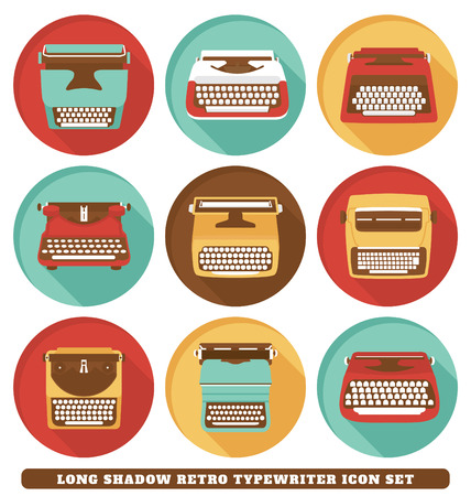 Typewriters - Long Shadow Retro Icon Setのイラスト素材