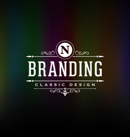 Calligraphic Label Design Template - Classic Ornamental Style. Elegant luxury frame with typography - Ideal logo for restaurant, hotel, cafe and other businesses with classic corporate identity visualのイラスト素材