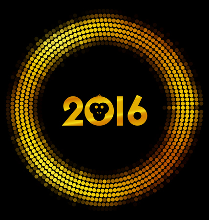 2016 - Year of the Monkey - Typeface with golden glitter circle frameのイラスト素材