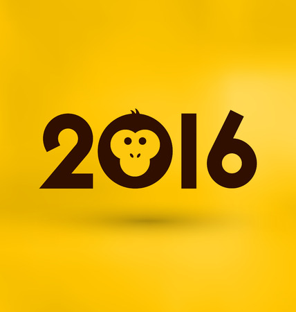 2016 - Year of the Monkey - Typeface with illustration on yellow backgroundのイラスト素材