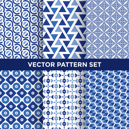Universal Vector Pattern Set - Collection of Six Blue Geometric Pattern Designs on White Backgroundのイラスト素材