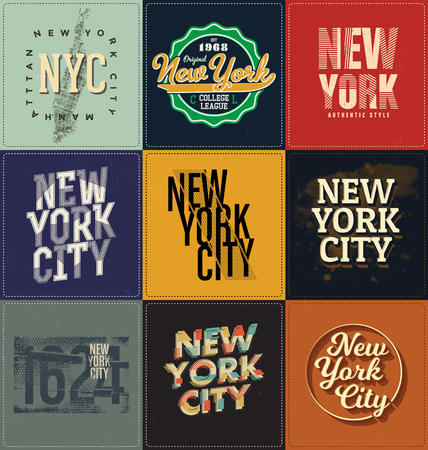 New York Themed Collection - Typographic Design Set - Classic look ideal for screen print shirt designのイラスト素材