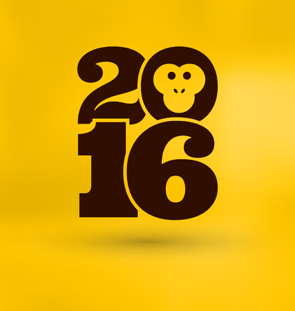 2016 - Year of the Monkey - Typeface with illustration on yellow backgroundのイラスト素材