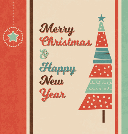 Retro Christmas Greeting Card with Christmas Treeのイラスト素材