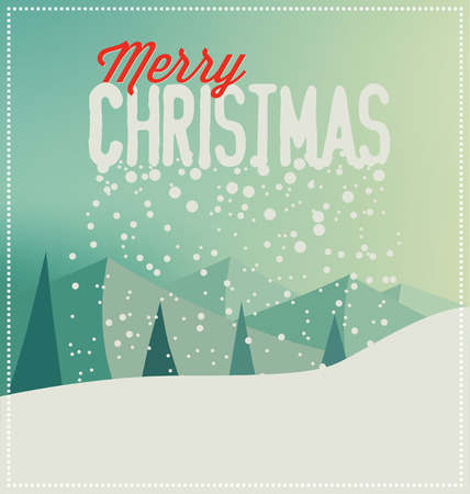 Christmas Card with Landscape - Merry Christmas - Typographic Greeting Design with snowfallのイラスト素材