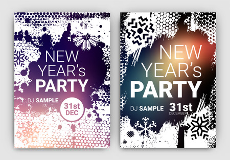 Poster Set for New Year's Eve Party Celebration - Grunge Stylized Snow with geometric snowflake design elementsのイラスト素材