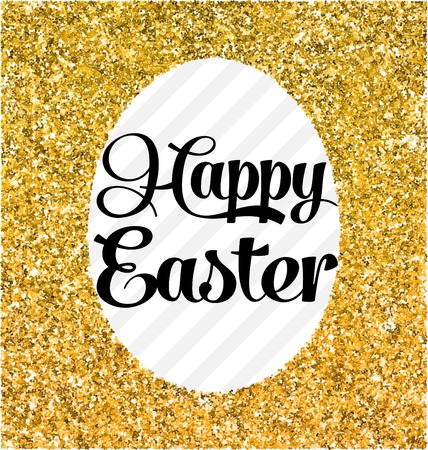 Happy Easter - Egg and Gold Glitter - Vector illustration with calligraphy letteringのイラスト素材