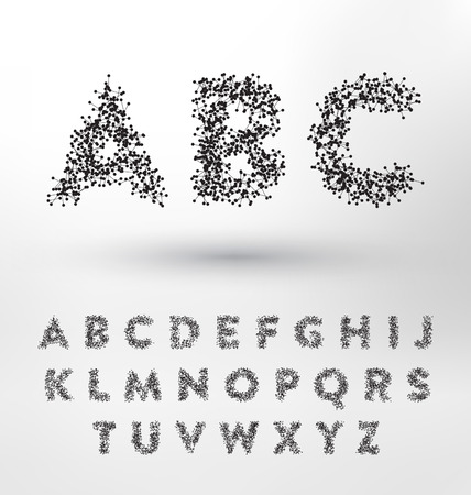 Geometric Type Design Set - Small connected dots and lines form the letters of the English alphabet - Abstract Technological Typography Collectionのイラスト素材