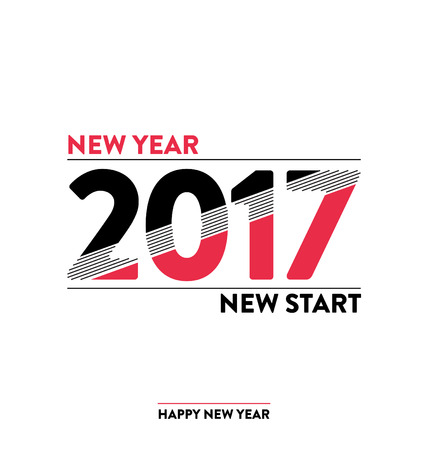 2017 - calligraphic new year greeting design - trendy lines and shapes typography - New year new startのイラスト素材
