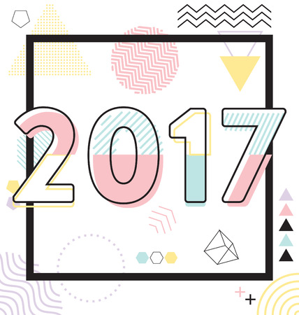 2017 - calligraphic new year greeting design - trendy lines and shapes typographyのイラスト素材