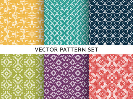 Vector Pattern Set - Collection of mono line geometric patterns on colorful backgroundsのイラスト素材