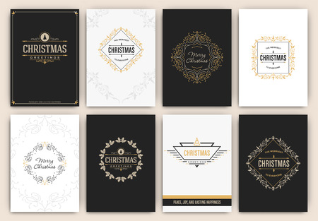 Christmas Design Set - Trendy Holiday Themed Collection ideal for gift tags or print in black white and goldのイラスト素材