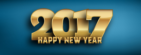 2017 - calligraphic new year greeting design - gold typography on a blue backgroundのイラスト素材