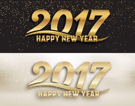 2017 - calligraphic new year social media page cover design set - gold typography with gold glitterのイラスト素材