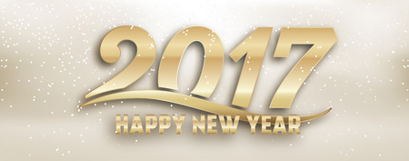 2017 - creative new year social media page cover design - gold typography on light creamy background with glitterのイラスト素材