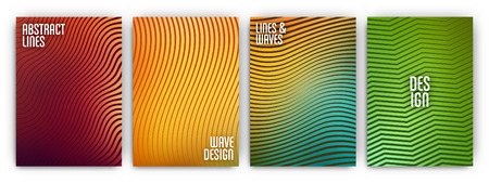 Colorful template set - minimal cover designs - abstract geometric backgrounds with wavy linesのイラスト素材