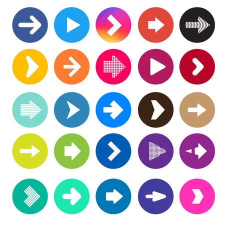 Arrow set - collection of arrows pointing in the right direction in colorful circlesのイラスト素材