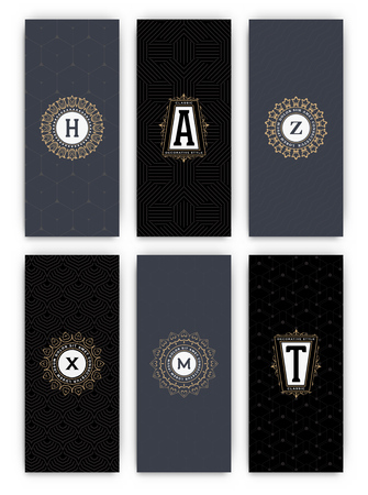 Dark seamless pattern background set - elegant design - stylish frames - abstract vector banner collectionのイラスト素材