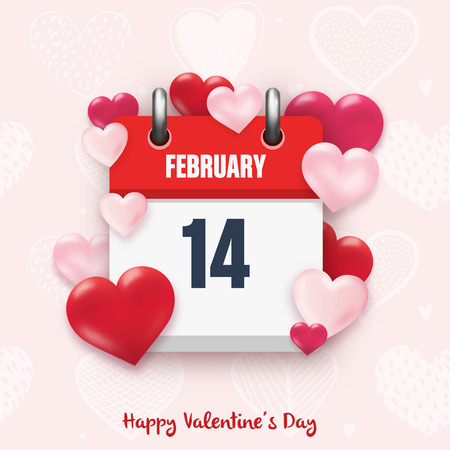 February 14 - Valentine's day design with calendar icon and heartsのイラスト素材
