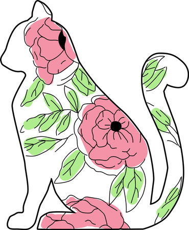 silhouette of a cat with peonies insideのイラスト素材