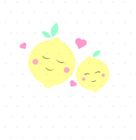 drawing lemons mom and baby. baby printのイラスト素材