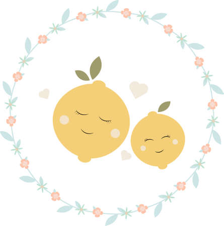 drawing lemons mom and baby. baby printのイラスト素材