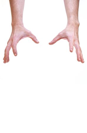 Two hand with empty space between, holding or showing anything, isolated on white backgroundの写真素材