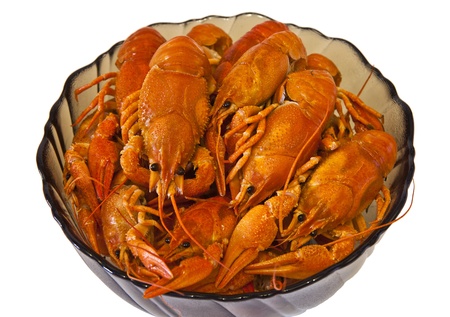 Boiled crawfish in a glass bowlの写真素材