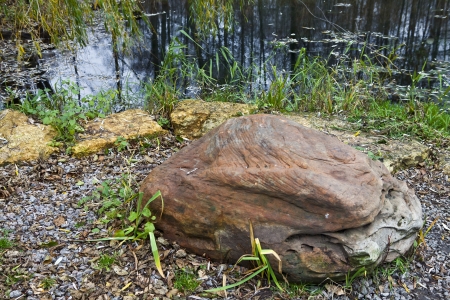 Big stone on a pondの写真素材