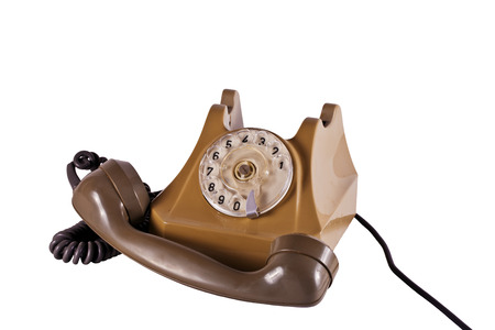 Old plastic telephone with a tube and a wireの写真素材