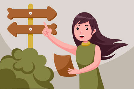 Young woman making a decision illustration. Flat design with cartoon characters.のイラスト素材