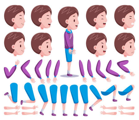 Right View Cute Boys Character Creation Set 4のイラスト素材