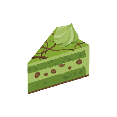 Green Tea Cake.Delicious dessert.Isometric colorful illustration.Clip art of food.のイラスト素材