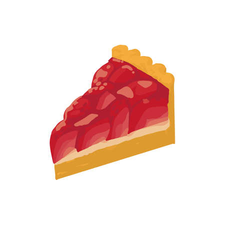 Illustration: A slice of strawberry tart.Isometric colorful illustration.Clip art of food.のイラスト素材