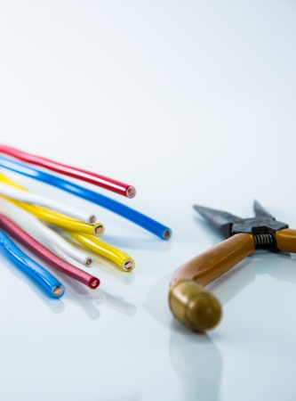 wires and tool isolate on white backgroundの写真素材