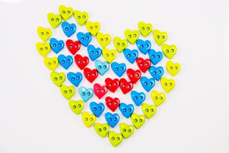 Colorful heart button on white backgroundの写真素材