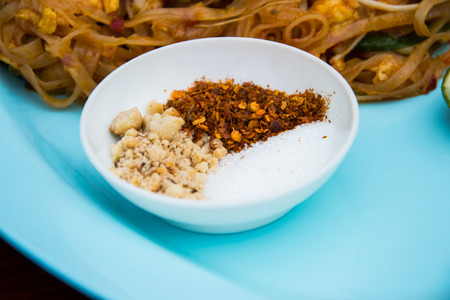 Side dishes with three mushrooms Pad Thai / Phat Thaiの写真素材