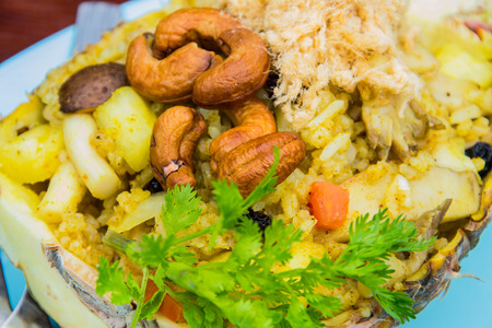 The pineapple fired rice, thai foodの写真素材
