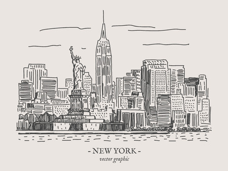 New York city retro vintage vector illustration on gray backgtoundの写真素材